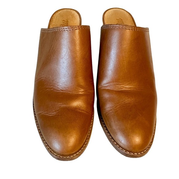 Madewell Harper Leather Block Heel English Saddle Brown Mule Size 5 - Picture 1 of 13